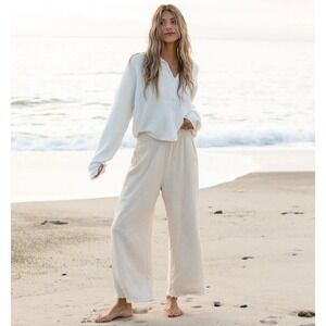 Solai Womens Luca Lined Linen Pants Easy Fit Smocked Waist Raw Hem Oatmeal Small